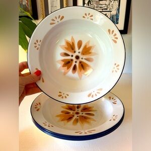 Vintage flower enamalware shallow bowls with flower design, set of 4